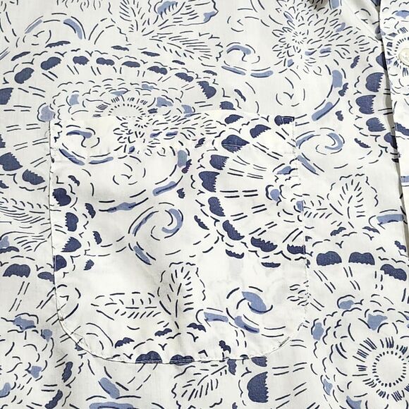 Vintage Haband Hawaiian Shirt Mens Size XL XLarge Floral Print White Blue Pocket - Picture 6 of 11